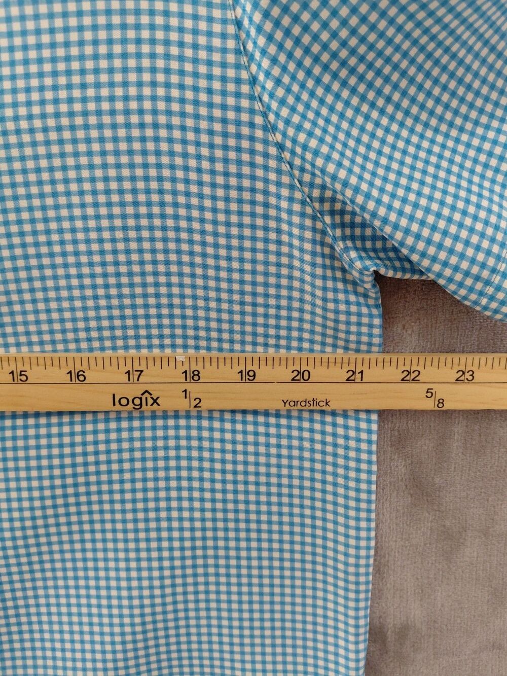Talbots VTG 100% Silk Gingham Short Sleeve Shirt Women's 10 Aqua Coastal - Picture 5 of 6